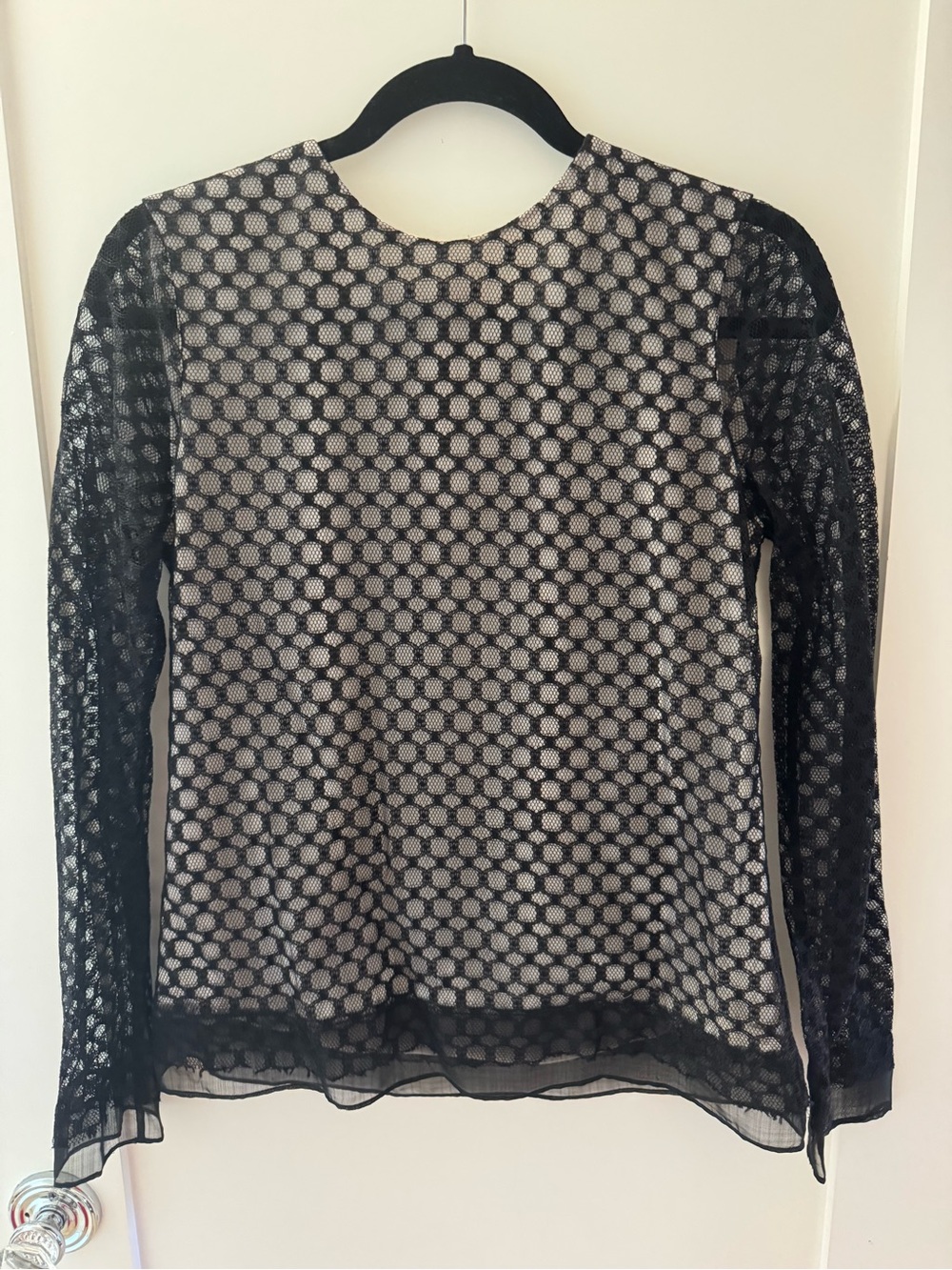 ane von Furstenberg DVF Black Honeycomb Mesh lined top